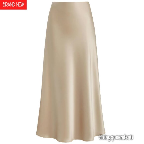 Dresses & Skirts - Satin High Waist Maxi Skirt Hidden Elastic A-Line Long Skirt